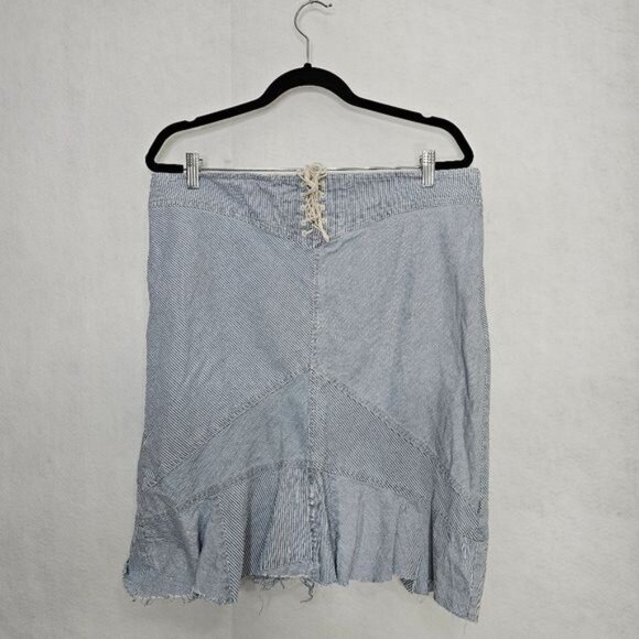 Vintage Ralph Lauren Jeans Co. Striped Lace Up High Waisted Denim Skirt 12 - Picture 1 of 10